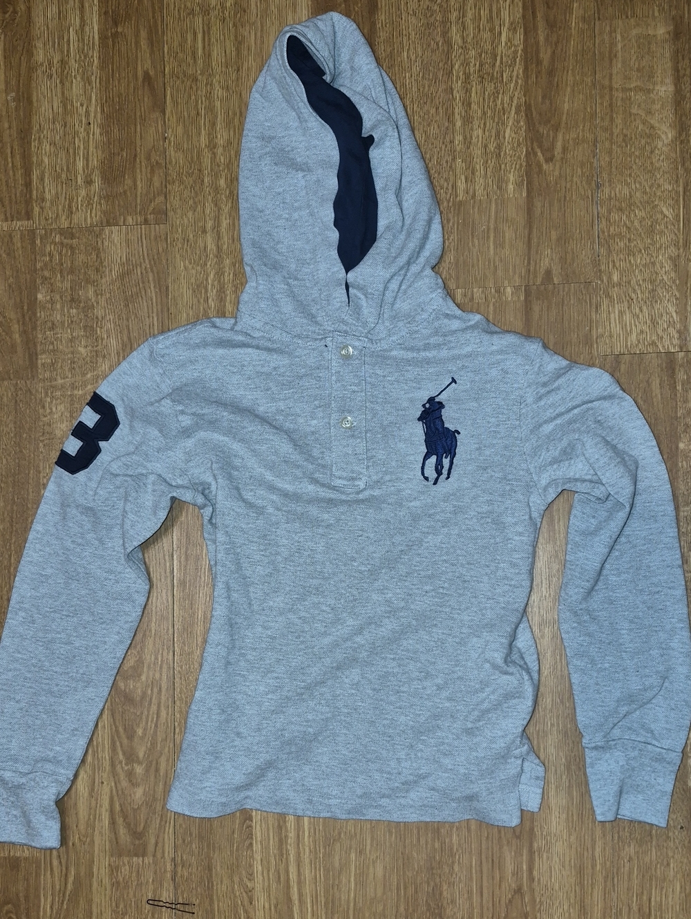 Ralph Lauren Grey Hooded Polo Long Sleeve shirt Boys Size 8